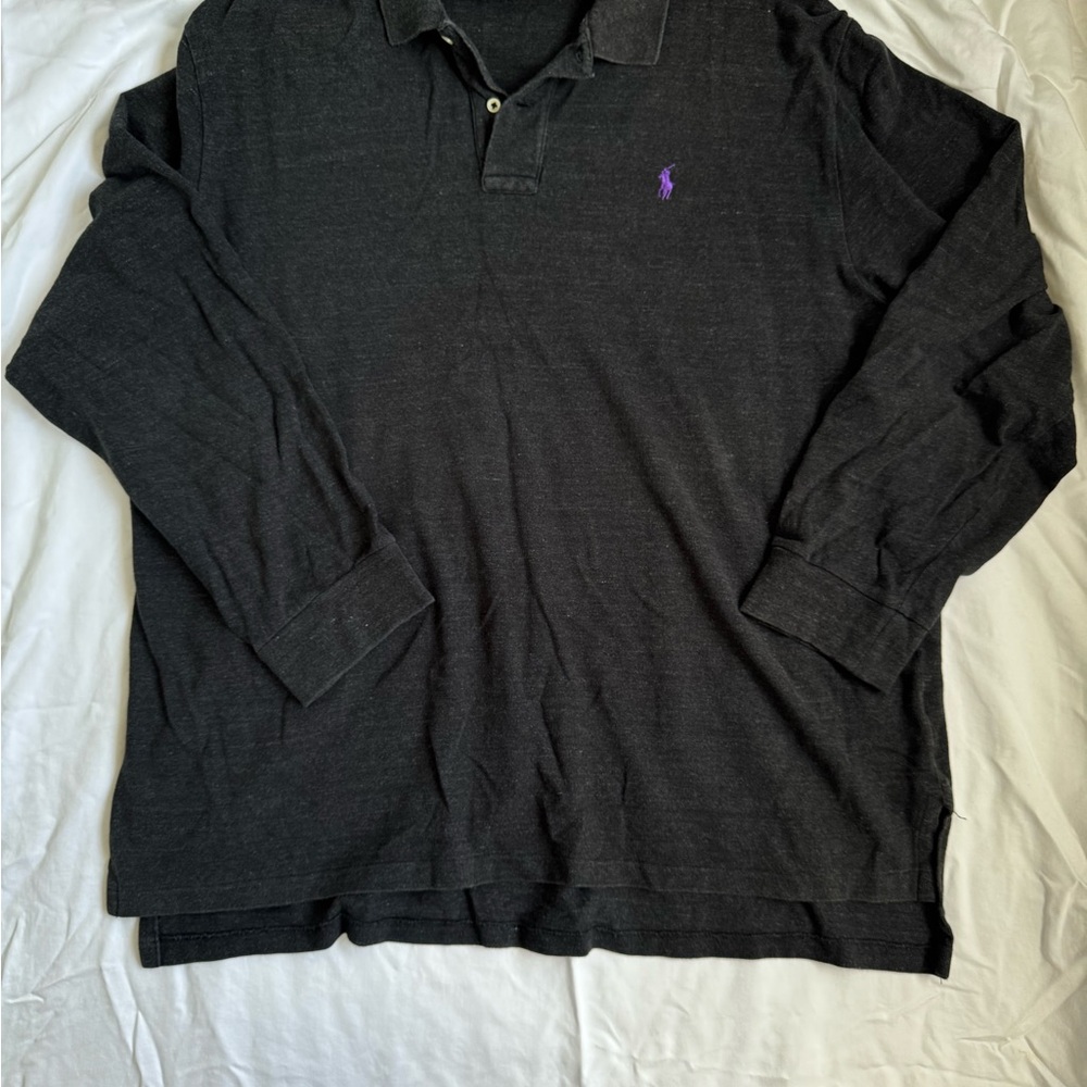 Polo by Ralph Lauren Charcoal Polo with Purple Emblem